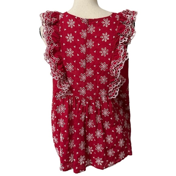 BYTIMO Fleur Anglaise Ruffled Cotton Top Red Sz. Small - Picture 10 of 15